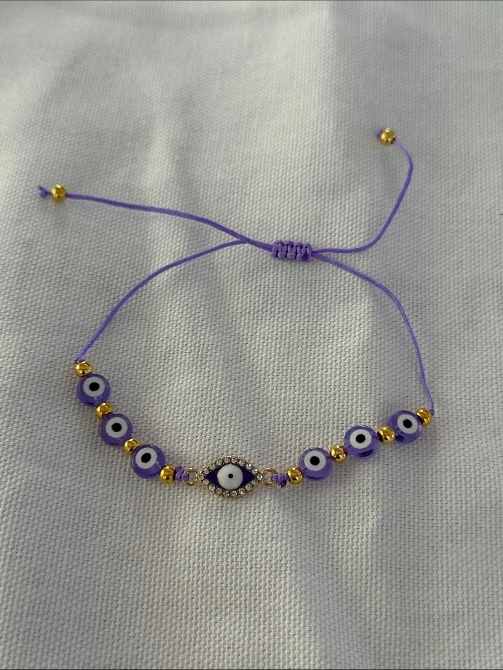 Evil Eye Bracelet Purple Beaded Adjustable Handmade Bracelet